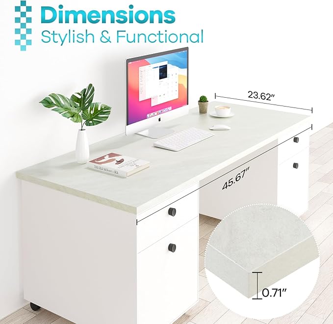 Kaboon Universal Tabletop 45.67x23.62 Solid One-Piece Melamine Table Top Double Desk L-Desk DIY Home and OfficeSea Salt/White