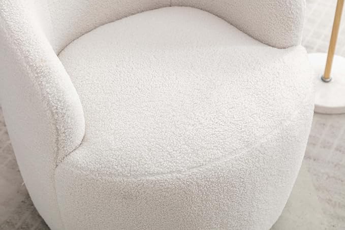 360° White Teddy Swivel Accent Chair for Living Room Small Round Swivel Chairs with Metal Base for BedroomBarrel Chairs for Bedroom Corner Or Small Spaces Cozy (Ivory)