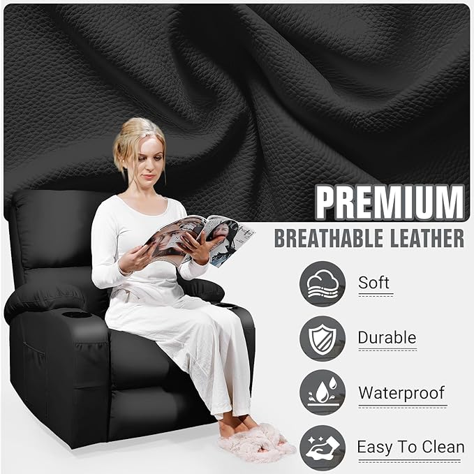 LEVELEVE Rocking Recliner Chair Massage Chair with Vibration Massage and Heat 360° Swivel Faux Leather Chairs Living Room Bedroom Nursery RV Black