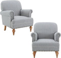Linen Accent Chairs Set of 2 Mid-Century Modern Living Room Armchair with Nailhead Trim &amp Wood Legs Comfy Upholstered Single Sofa Chair for Lounge/Bedroom/Reception Blue Stripe