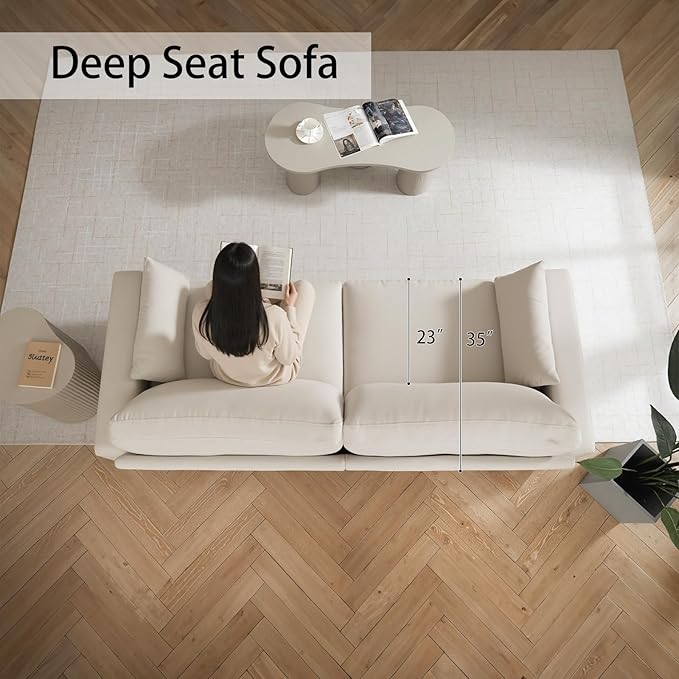 Modern Loveseat Sofa for Living Room Spring Cushions Removable Cover Solid Wood Frame Wide Armrest Chenille Fabric Recliner Couches for Small Space