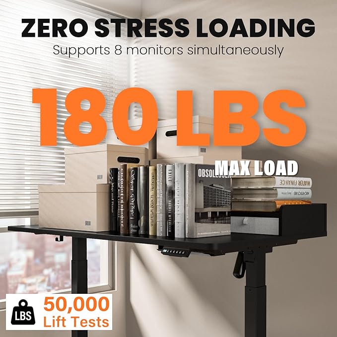 Kingant 63 x 30 Inch Electric Standing Desk with Dual Drawers Adjustable Height Computer Desk for Home Office Large Workstation Sit Stand Up Desk with Built-in Storage Shelf Black