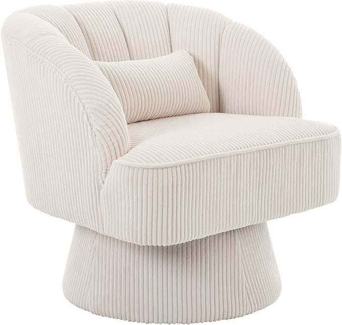 Mid Century Modern Swivel Barrel Chair - 360° Swivel Accent Chair with Plush Velvet Upholstery &amp Wide Cushioned Seat Round Lounge Sofa Chair for Living Room Bedroom Office (Beige 2 PCS)