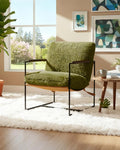 Karl home Modern Accent Chair Plush Fleece Upholstered Living Room Chair with Metal Frame Wooden Armrest Comfy Lounge Armchair for Living Room Bedroom Balcony Reading Room Green