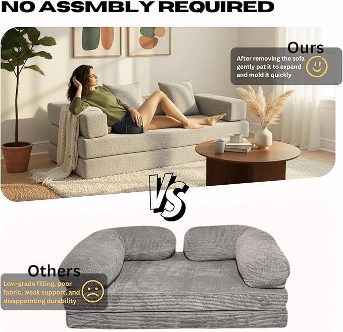 Alpen Convertible Sleeper Sofa Bed 77 Sofa Bed Full Size with L-Shaped Armrests Pull Out Sofa Beds Queen Size Couches for Small Living Room for Living Room Bedroom Light Grey
