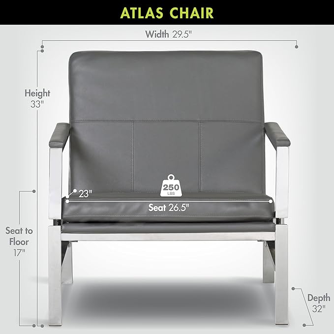 Atlas Modern Accent Chair in Blended Leather Chrome / Gray