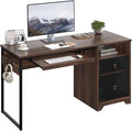 Bestier 55 Inch Computer Desk with Keyboard Tray Modern Office Desk with Storage Wood Writing Desk with File Drawer Fluted Panel &amp 2 Hooks for Home Office &amp Studio Cherry
