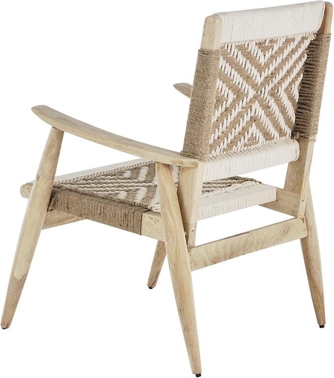 Deco 79 Jute Rope Handmade Living Room Accent Chair Side Chair with Brown Mango Wood Frame Corner Chair 23 x 23 x 33 White