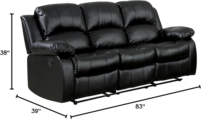 Homelegance Resonance 83 Bonded Leather Double Reclining Sofa Black