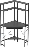 Corner Desk with Hutch and LED Lights Corner Computer Desk with Keyboard Tray and Monitor Stand Small Computer Desk for Small Spaces Home Office（Carbon Black）