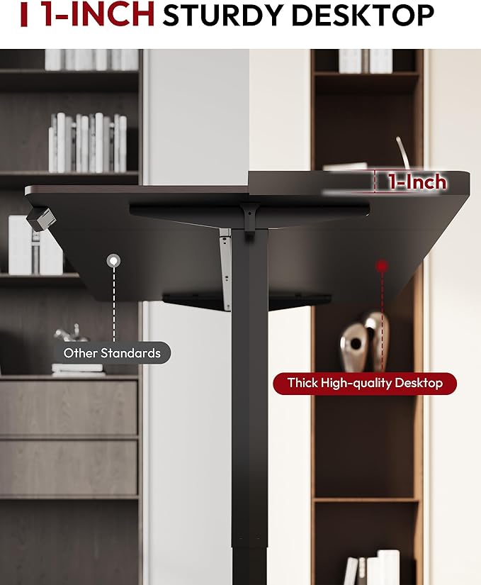 SANODESK Electric Standing Desk 48 x 30 Inches Whole-Piece Desktop Height Adjustable Stand Up Desk w/6-Button Controller Ergonomic Computer Desk for Home Office White Frame + Black Tabletop