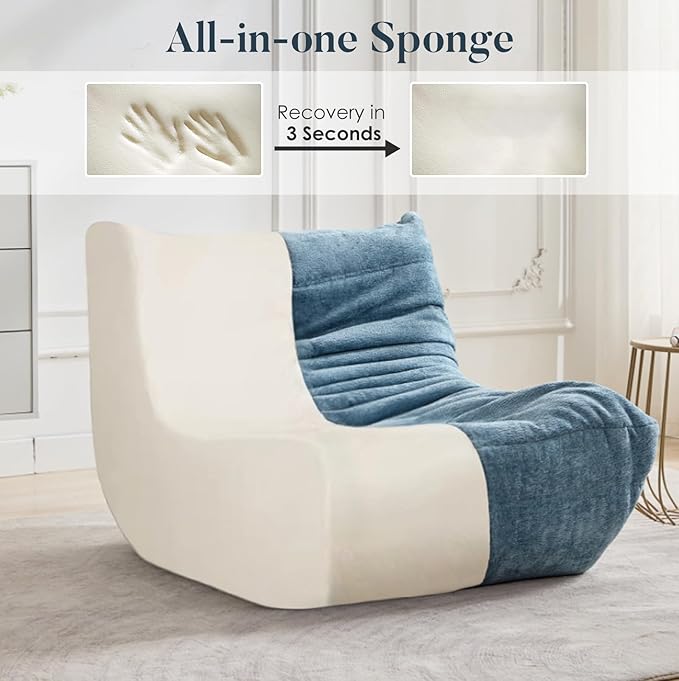 Bean Bag Chair for Adults and Kids Lazy Accent Chair Sofa Couch in Chenille Mid Century Modern Side Chair for Bedroom Office Apartment Gaming Venue Green