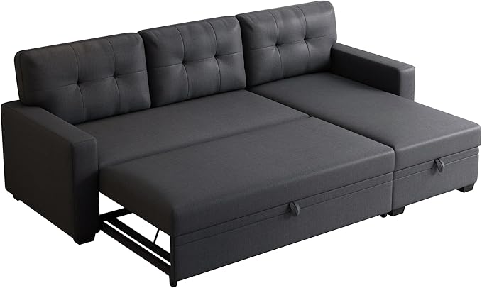 Ball &amp Cast Convertible Sectional Sleeper Sofa Bed L Shaped 4 in 1 Pull Out Couch with Reversible Storage Chaise &amp Removable Back CushionsSleeper Corner Pull Out Sofa Bed Couch for Living Roo