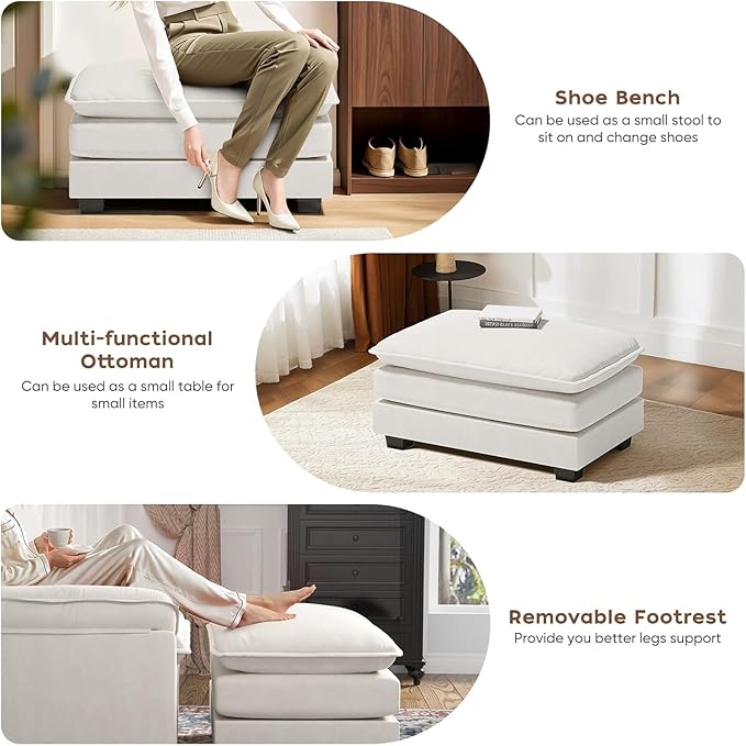 SweetGO corporation 45 Chenille Lounge Chair for Reading Modern Couch Cozy Sofa Bed Upholstered Living Room Single Sofa Accent Chair with Ottoman Beige