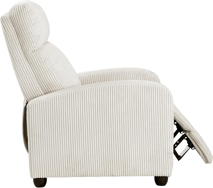 Lexicon Corduroy Pushback Recliner Chair Armchair Push Back Recliner Solid Wood Frame and Metal Base Easy Assembly Small Soft Single Sofa Accent Chair for Living Room/Office/Apartment Beige