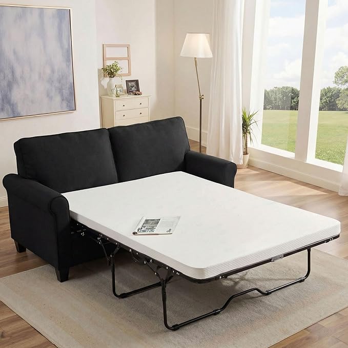 57 Pull Out Sofa Bed with Mattress Convertible Sofa Bed Loveseat Twin Sleeper Sofa Couch with Pocketed Coil Seating Upholstered Fabric Sofa Bed for Small SpacesBlack | sofa bed futon sofa bed s
