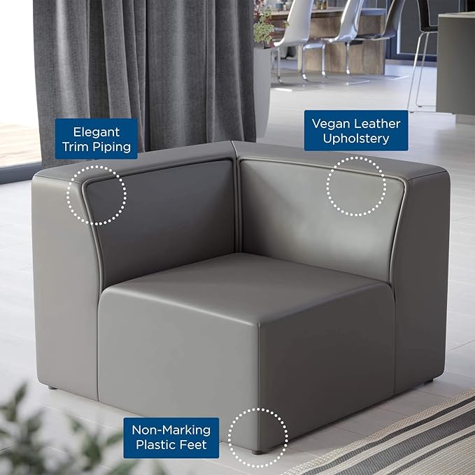 Modway Mingle Vegan Leather Sectional Sofa Corner Chair in Gray