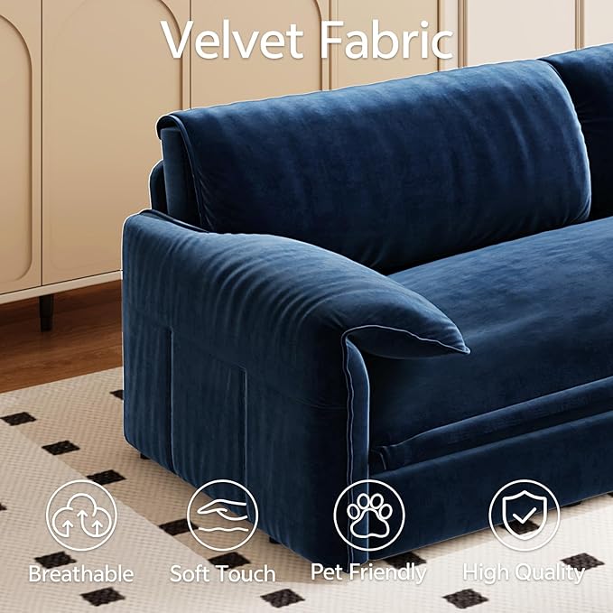 Newfun 66 Futon Sofa Bed 3 in 1 Convertible Sleeper Sofa with Side Storage Velvet Loveseat Bed Pull Out Sofa Bed for Living Room Small Space Bedroom Studio (Blue)