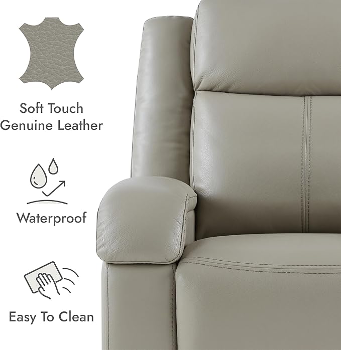 Watson &amp Whitely Genuine Leather Power Recliner Chairs for Adults Wall Hugger RV Recliner with Power Headrest &amp Charging Ports Electric Recliner Sofa Chair for Living Room Grey