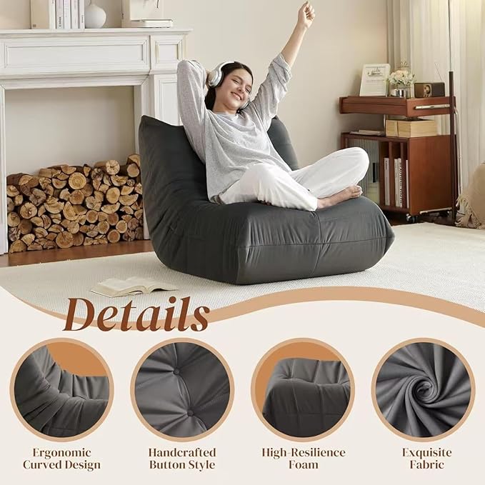 Luxury Accent Chair Gray Microfiber Comfy Chair with Button-Tufted Details Armless Lounge Chair Modern Living Room Furniture for Bedroom Apartment &amp Gaming Room (Grey)