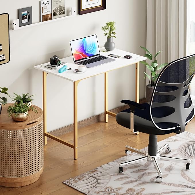 BestOffice Computer DeskHome Office Desk Modern Simple Style for Home Office Study Writing (Gold 32 Inch)