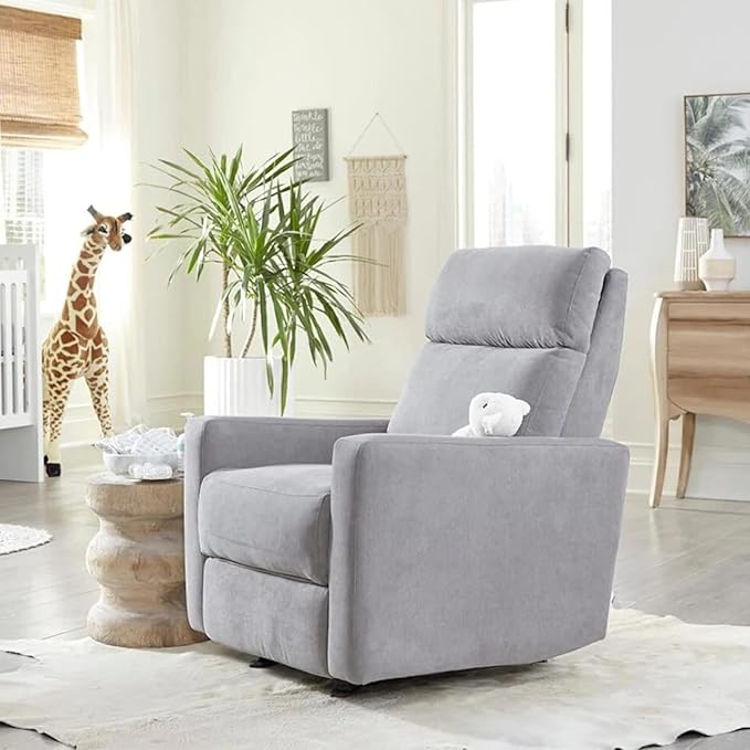 Nurture&amp The Glider Premium Power Recliner Nursery Glider Chair with Adjustable Head Support | Designed with a Thoughtful Combination of Function and Comfort | Built-in USB Charger (Gray)