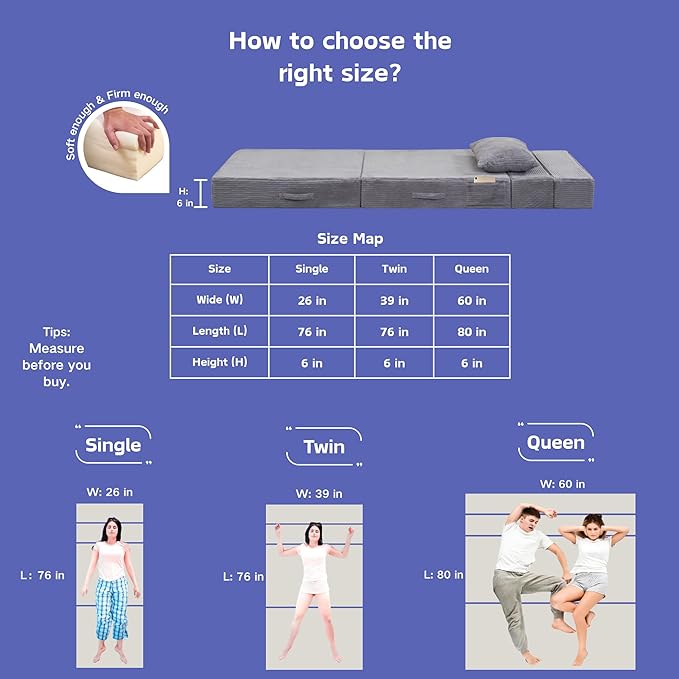 Folding Sofa Bed 4 in 1 Convertible Sleeper Chair with Pillow Queen Memory Foam Fold Out Chair Bed Modern Floor Futon Sofa Couch Mattress for Living Room/Guest/Apartment Light Gray
