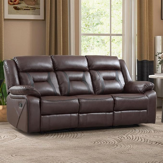 EBELLO Faux Leather Manual Reclining Sofa 3 Seat Recliner Sofa Chair Couch Furniture for Living Room Furniture Meeting Room Dark Brown (3 Seat Sofa)