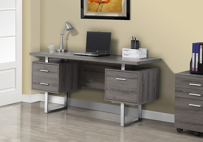 Monarch Specialties Dark Taupe Reclaimed-Look/Silver Metal Office Desk 60-Inch