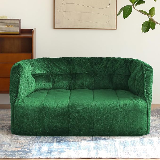 N&ampV Mid Century Brigantin Deep Relaxation Sofa Soft Premium Chenille for Living Room Bedroom and Office (Green ThreeSeater)