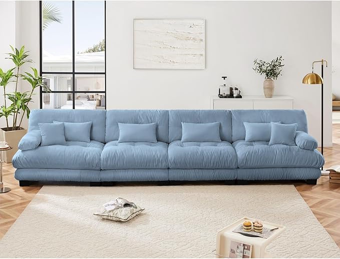4 Seater Sectional Sofa Modular Deep Seat Sofa Couch Comfy Upholstered Cloud Couch for Living Room Apartment Studio OfficeChenille Blue