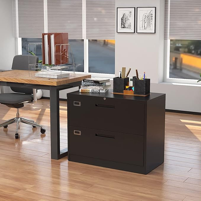 Lateral File Cabinet with Lock 2 Drawer Large Metal Filing CabinetHome Office Lockable Storage Cabinet for Hanging Files Letter/Legal/F4/A4 Size-Assembly Required