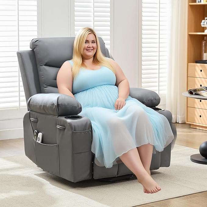 Garvee Power Lift Recliner Chair Oversized Electric Recliners for Elderly With Heat and Massage Home Theater Seat With 2 Cup Holders Side Electric Glider Reclining Single Sofa Chair for Living Room