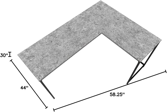 Monarch Specialties 7392 Computer Desk Home Office Corner 58 Shape Work Laptop Metal Laminate Contemporary Modern Desk-58 L/Grey Stone-Look/Black 58.25 L x 44 W x 30 H