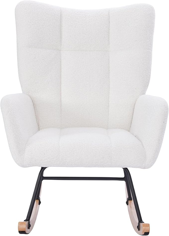 Teddy Upholstered Nursery Rocking Chair for Living Room Bedroom(White Teddy)