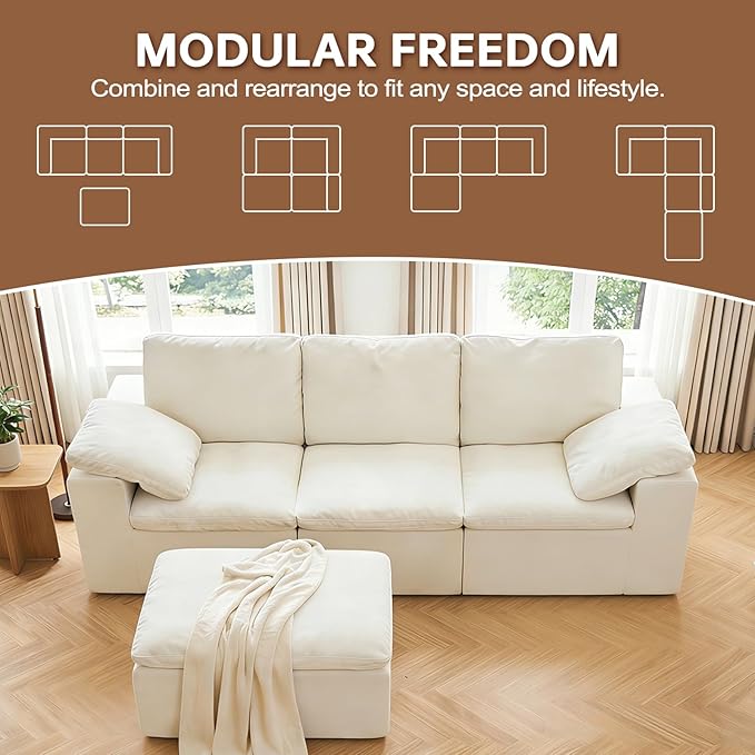 110 L Shaped Modern Sofa Boneless Modular Sectional Cloud Couch with Ottoman 4-Seat Chenille Deep Seat Sofa for Living Room Bedroom and Apartment No Assembly Beige | No Assembly Required 30 Dee