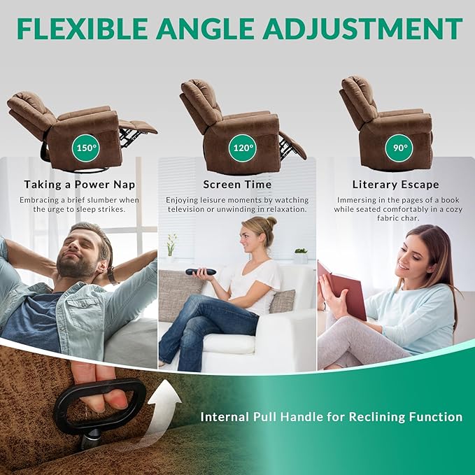 VIVIJASON Massage Swivel Rocker Recliner Chair with Heat &amp Vibration 360° Swivel Manual Glider Rocking Reclining Chair with Remote Control Side Pockets &amp USB Ports for Living Room Nut Brown