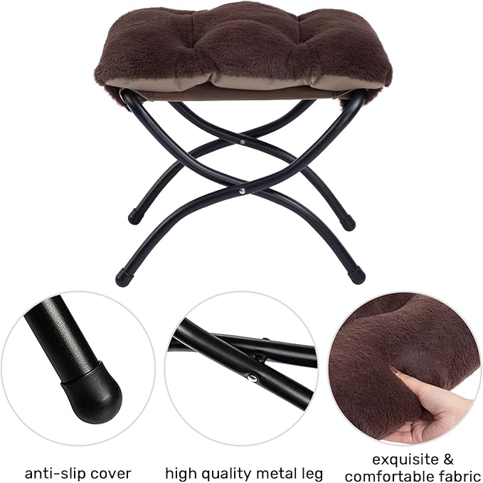HollyHOME Lazy Chair with Foldable Ottoman Accent Comfy Lounge Armchair and Folding Footrest Stool Leisure Sofa Reading Chair and Footstool for Living Room Bedroom DormFaux Fur Dark Coffee