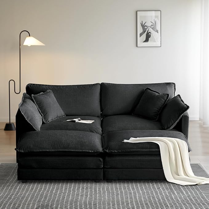 SoarFlash Chenille Sectional Sofa Comfy Modular Coush Sofa with Ottoman Modern 2 Seat Recliner Deep Seat Sofa Set for Living RoomGrey