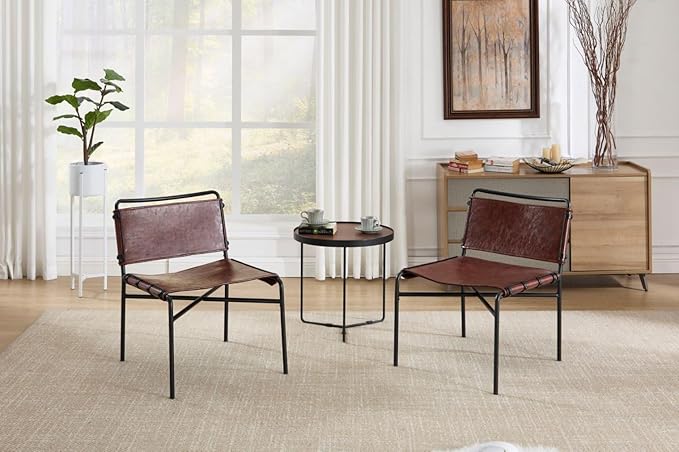 Accent Chairs Set of 4 - Mid-Century Modern Style Armless Lounge Chairs Sturdy Metal Frame Breathable and Comfortable Sling Chair for Living Room Bedroom and Small Spaces (Reddish Brown)