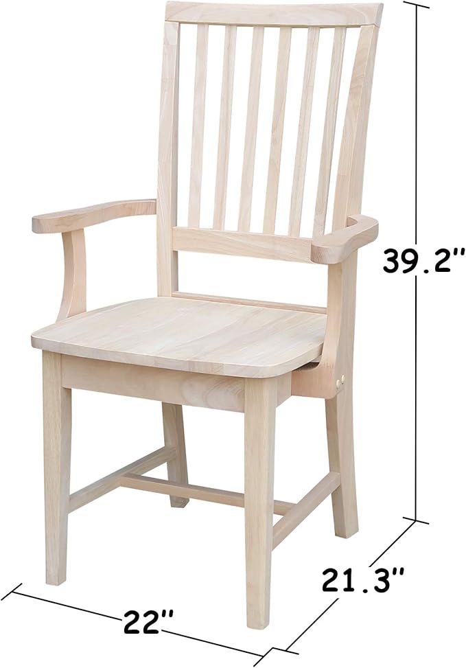 International Concepts Mission Side Chair with Arms Solid Parawood Unfinished