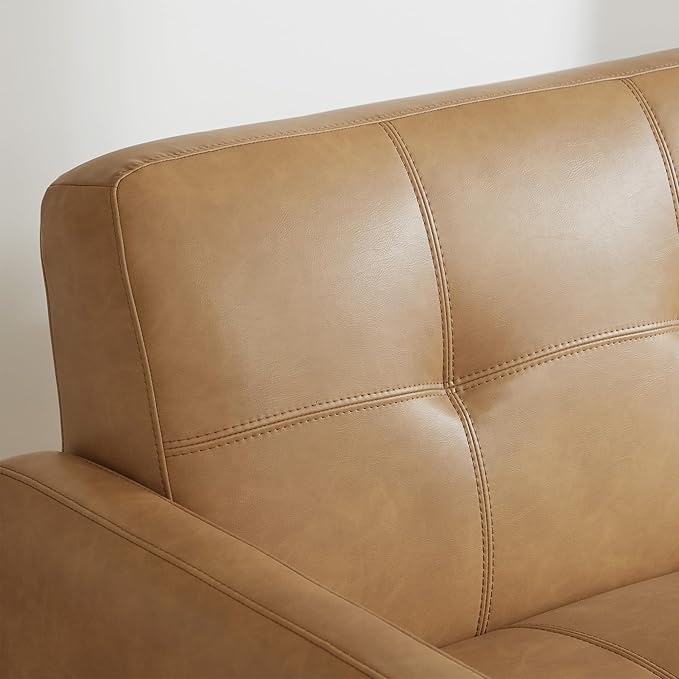 CHITA Mid-Century Sofas Furniture 73.2''W Faux Leather Sofa Couch Sets for Living Room Apartment Cognac Brown