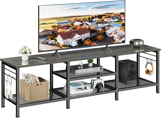 Furologee TV Stand for TVs up to 70 Inch 63 Inch Entertainment Center with Open Storage Shelves Television Stands with Soundbar Shelf for Living Room Bedroom Black Oak