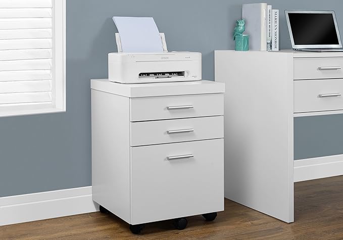 White Laminate Rolling File Cabinet with Printer Stand - 3 Drawers Mobile Storage for Office Desk