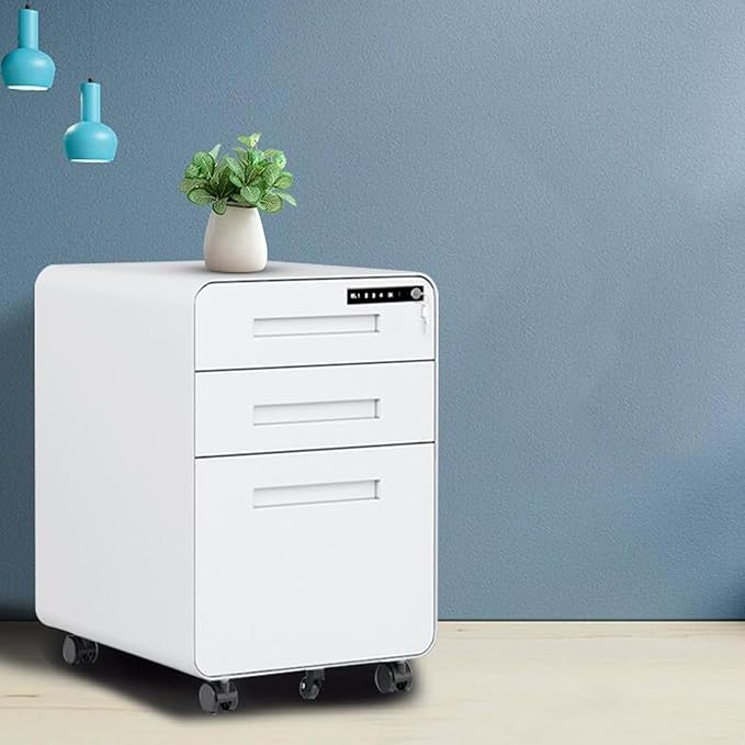 Removable File Cabinet Under Desk Storage Cabinet Filing Cabinet Three Drawer Office Cabinet Combination Lock Drawer Cabinet (Color : White)
