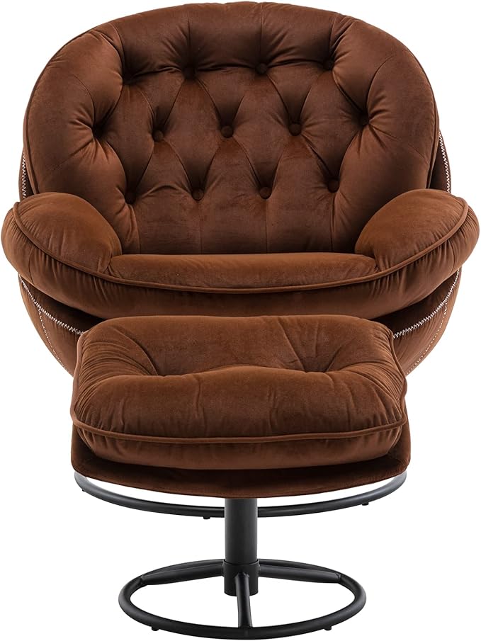 Accent Chair TV Chair Living Room Chair with Ottoman-Brown