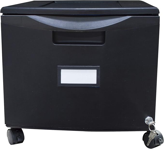 Storex Plastic One-Drawer File Cabinet – Locking Document Organizer with Casters for Home and Office Black 1-Pack (61264A01C)