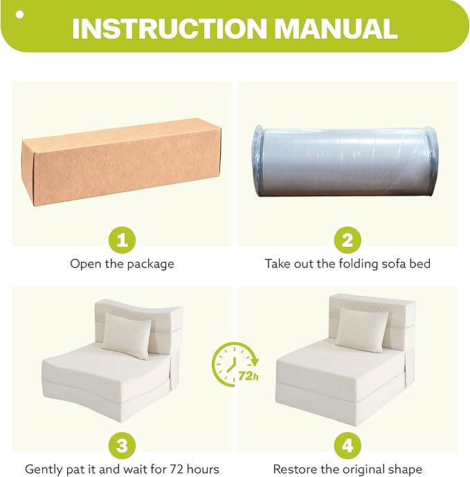 Folding Sofa Bed 4 in 1 Convertible Fold Out Single Chair Bed with Pillow Memory Foam Futon Chair Foldable Futon Couch Foldable Sofa Mattress for Living Room Bedroom Guest Room Beige