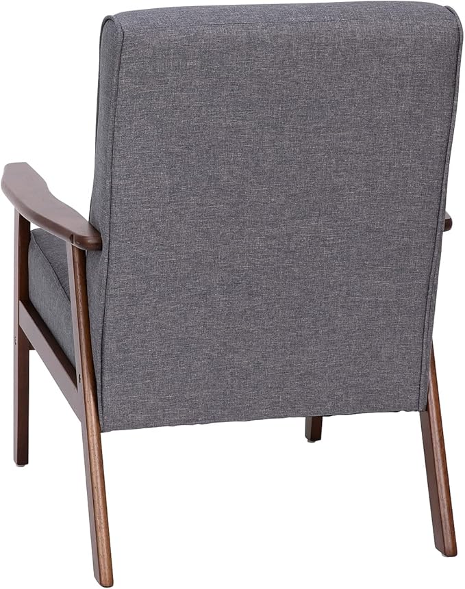 Flash Furniture Langston Commercial Mid Century Modern Chair - Gray Faux Linen Upholstery - Walnut Finish Wooden Frame and Arms - Extra Supportive Sinuous Springs