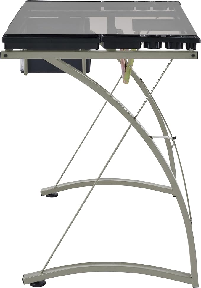 Coaster Home Furnishings - Melo - Metal and Glass - 41-Inch Drafting Table with Adjustable Pitch Three Drawers Retractable Pencil Ledge and Storage Compartments - Home Office - Silver - 800986